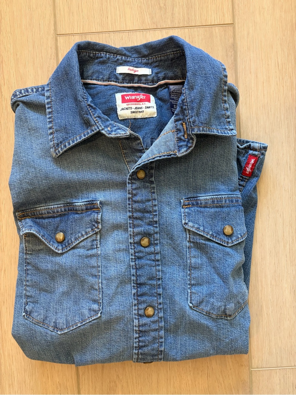Wrangler Men's Slim Fit Long Sleeve Stretch Denim Shirt Size S Indigo
